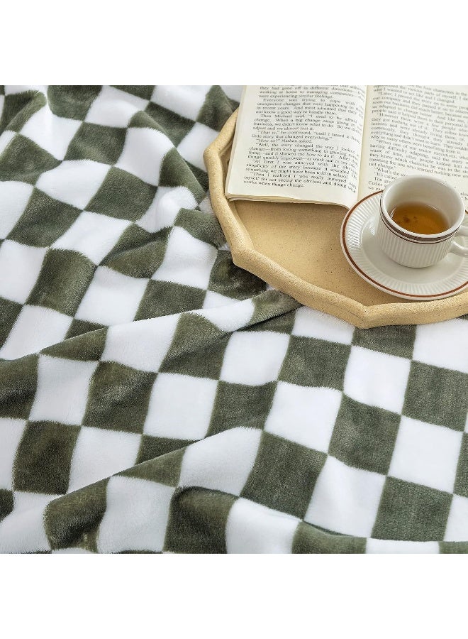 LOMAO LOMAO Throw Blankets Flannel Blanket with Checkerboard Grid Pattern Soft Throw Blanket for Couch  Bed  Sofa Luxurious Warm and Cozy for All Seasons (Dark Olive  51""x63"")  - Image 3