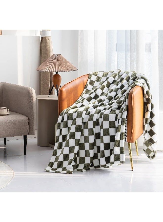 LOMAO LOMAO Throw Blankets Flannel Blanket with Checkerboard Grid Pattern Soft Throw Blanket for Couch  Bed  Sofa Luxurious Warm and Cozy for All Seasons (Dark Olive  51""x63"")  - Image 5