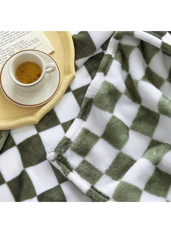 LOMAO LOMAO Throw Blankets Flannel Blanket with Checkerboard Grid Pattern Soft Throw Blanket for Couch  Bed  Sofa Luxurious Warm and Cozy for All Seasons (Dark Olive  51""x63"")  - Image 4