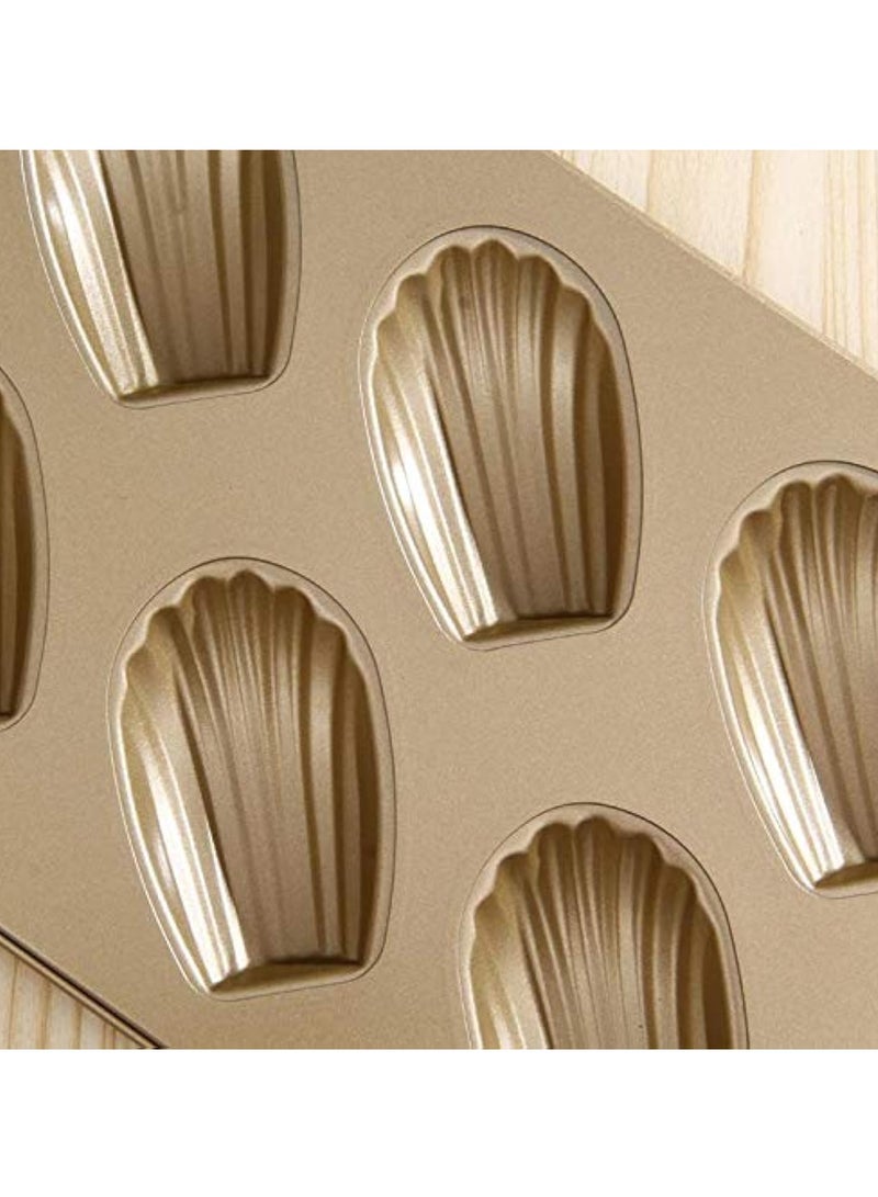 Hihonor Stainless Steel Cake Mould Muffin 6-Cavity Madeleines Cake Baking Pans Tray Shell Shaped Mold Nonstick-1Pc,Gold - Image 2
