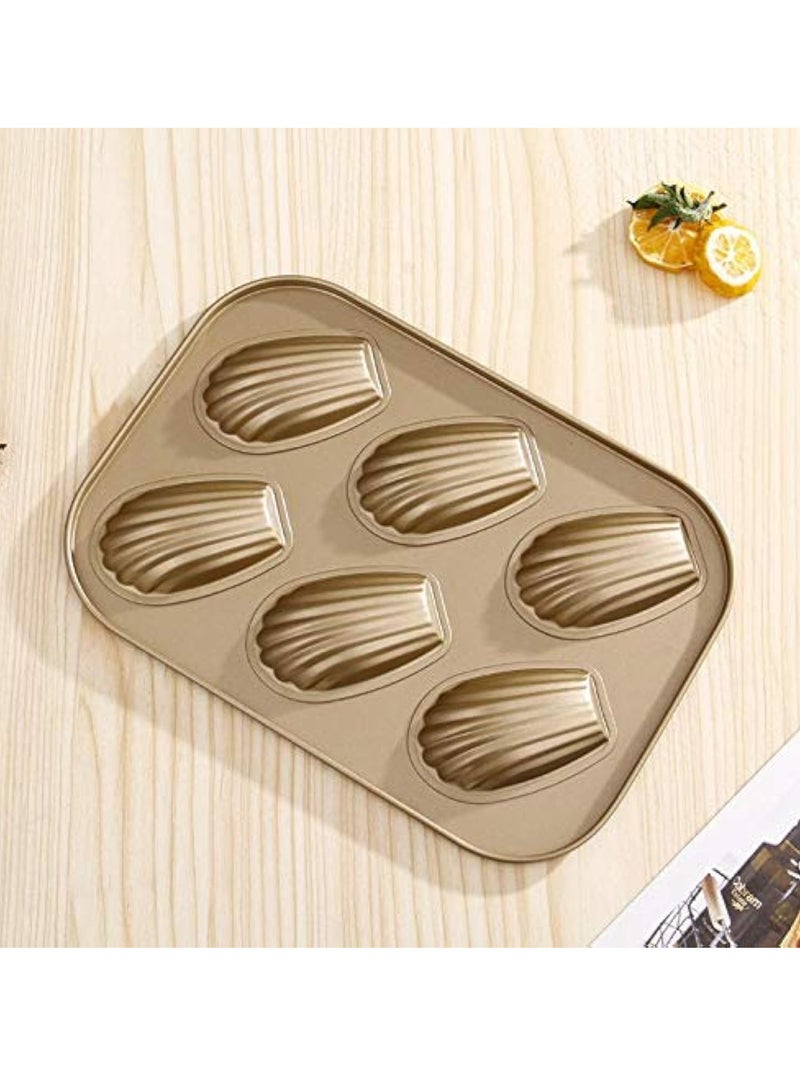 Hihonor Stainless Steel Cake Mould Muffin 6-Cavity Madeleines Cake Baking Pans Tray Shell Shaped Mold Nonstick-1Pc,Gold - Image 1