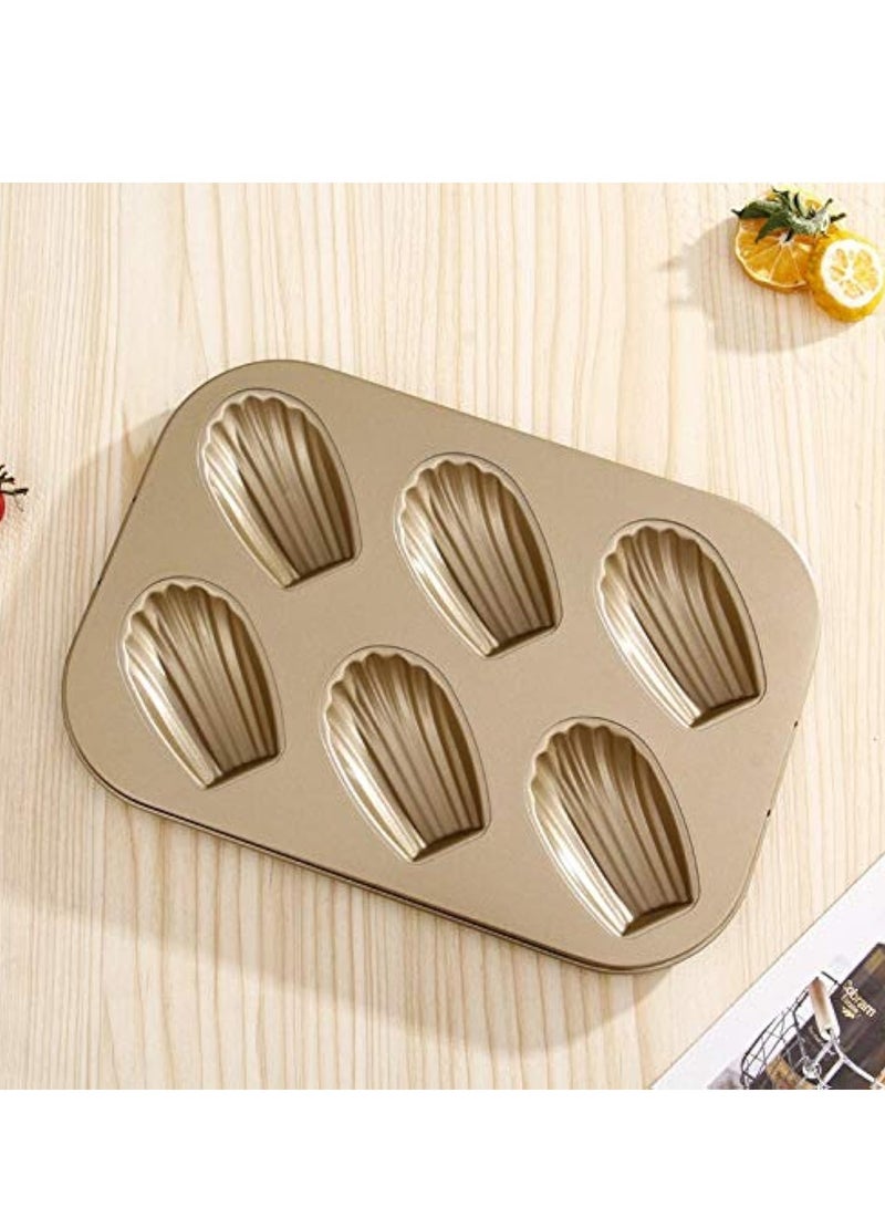Hihonor Stainless Steel Cake Mould Muffin 6-Cavity Madeleines Cake Baking Pans Tray Shell Shaped Mold Nonstick-1Pc,Gold - Image 4