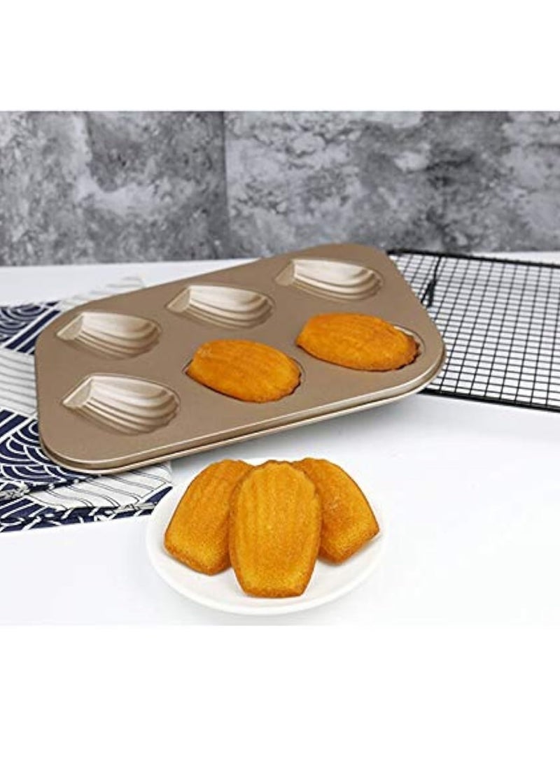 Hihonor Stainless Steel Cake Mould Muffin 6-Cavity Madeleines Cake Baking Pans Tray Shell Shaped Mold Nonstick-1Pc,Gold - Image 5