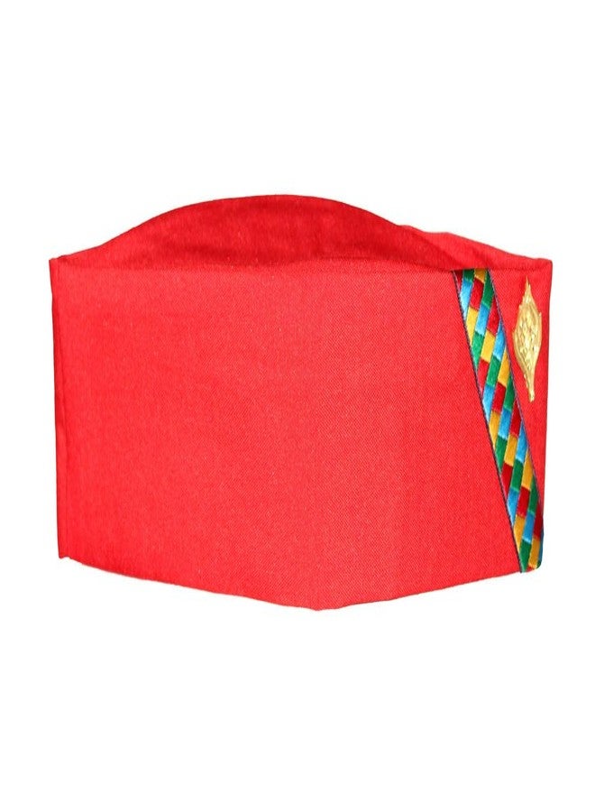 MIKONIKO Uttarakhand Pahadi Topi/Cap، Brahmakamal Uttarakhand Topi، قبعة هيماشالي (قطن أحمر) - Image 1