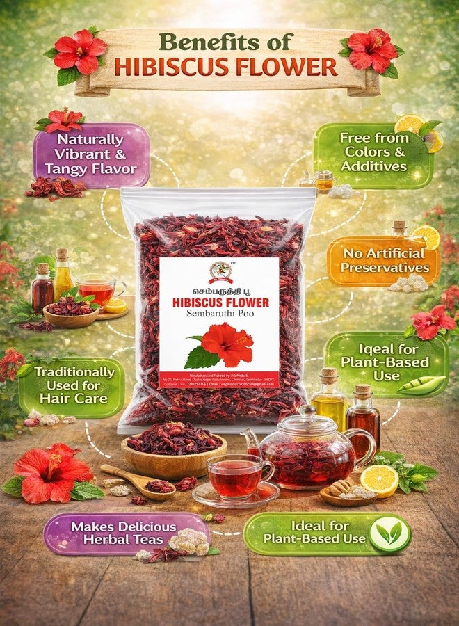 VS Products منتجات VS زهرة الكركديه المجففة، 100 غرام، زهرة غودال كا فول، سمباروثي بو، روزا سينينسيس للعناية بالشعر وقناع الوجه (عبوة واحدة × 100 غرام) - Image 3