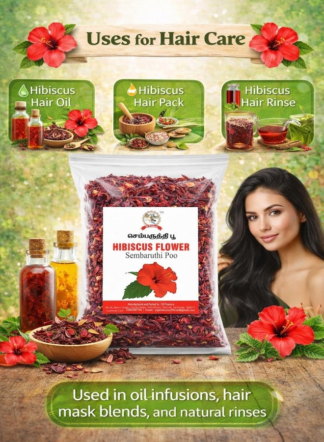 VS Products منتجات VS زهرة الكركديه المجففة، 100 غرام، زهرة غودال كا فول، سمباروثي بو، روزا سينينسيس للعناية بالشعر وقناع الوجه (عبوة واحدة × 100 غرام) - Image 5