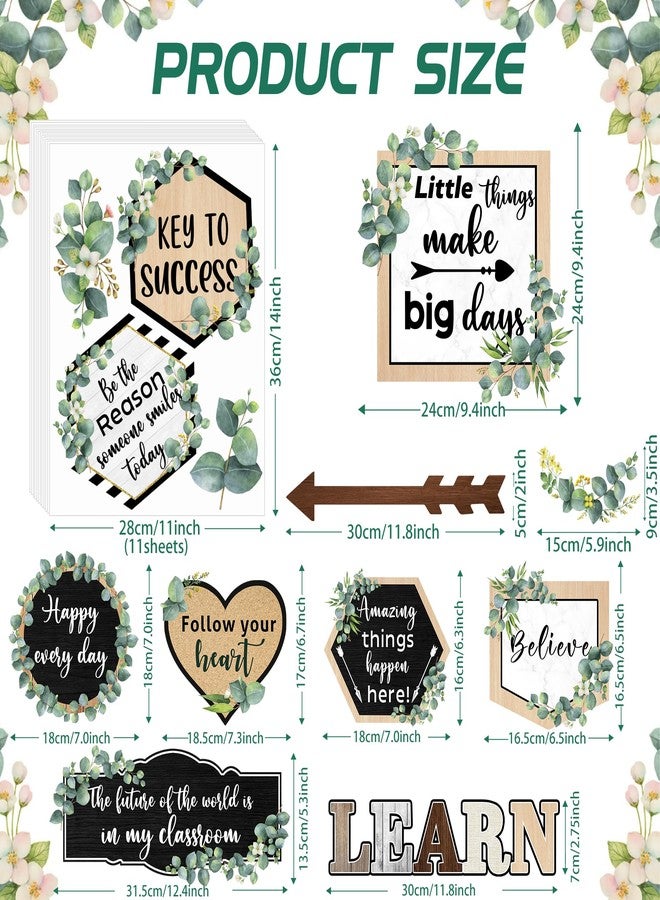 Sondeng Bulletin Board Decoration Eucalyptus Classroom Posters Positive Sayings Inspirational Motivational Bulletin Board Decor Set Growth Mindset Affirmation Cutouts Back to School Office Teacher Supplies - Image 2