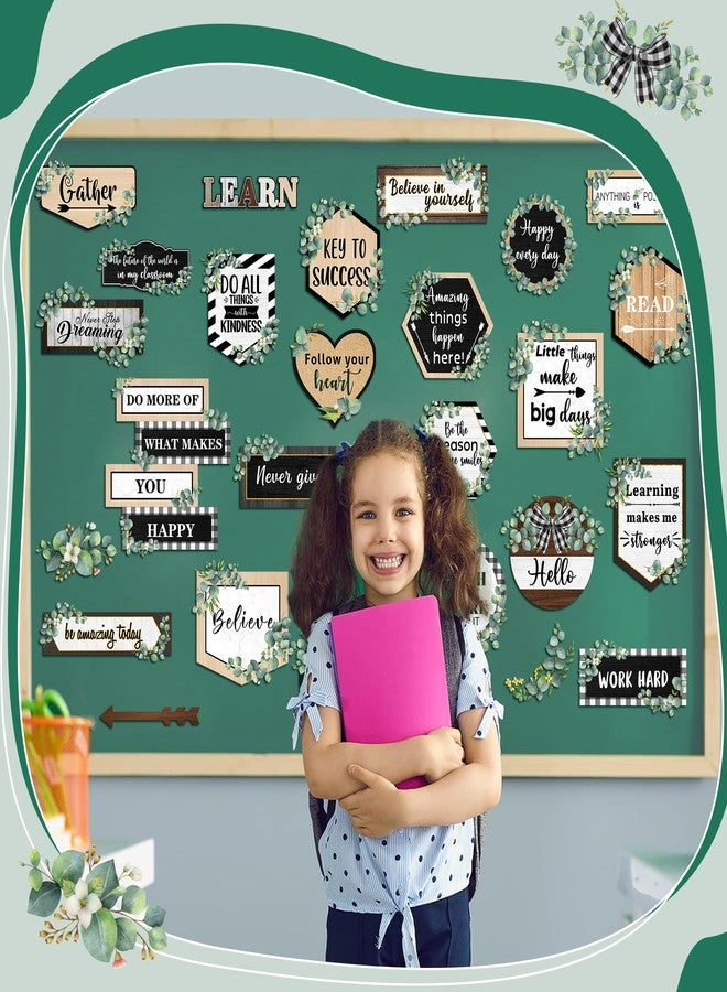 Sondeng Bulletin Board Decoration Eucalyptus Classroom Posters Positive Sayings Inspirational Motivational Bulletin Board Decor Set Growth Mindset Affirmation Cutouts Back to School Office Teacher Supplies - Image 4