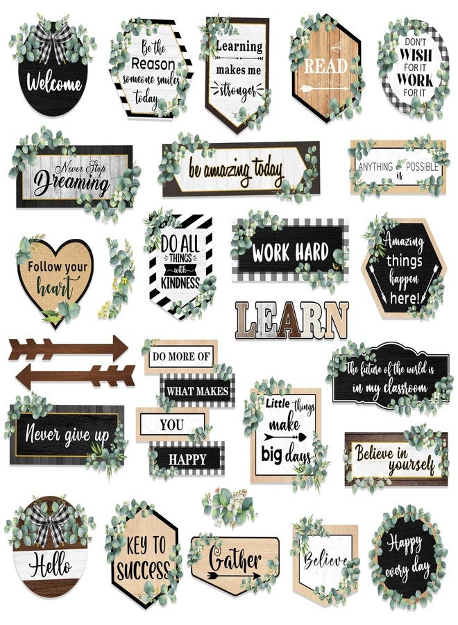 Sondeng Bulletin Board Decoration Eucalyptus Classroom Posters Positive Sayings Inspirational Motivational Bulletin Board Decor Set Growth Mindset Affirmation Cutouts Back to School Office Teacher Supplies - Image 1