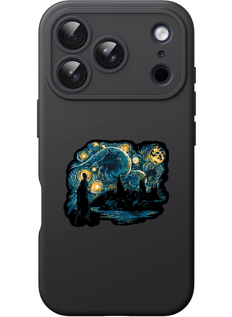 Theodor Protective Slim Fit Case Liquid Silicone Cover with Full Body Protection Anti-Scratch Shockproof Case For Apple iPhone 17 Pro (Black) Starry nights - Image 1