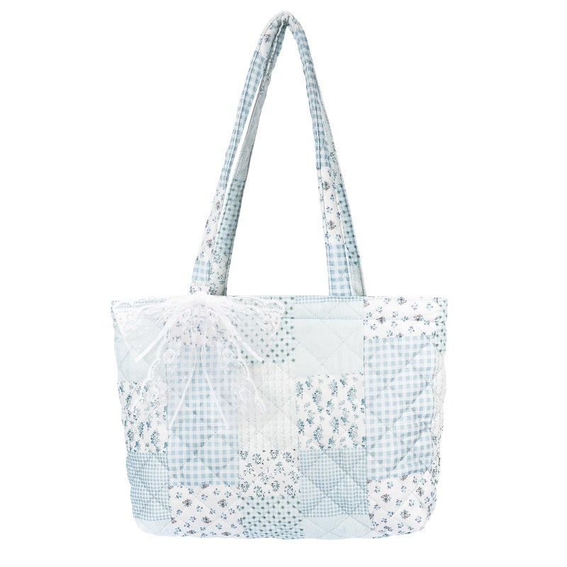shiprabags Quilted Small Tote Bag for Women, Lightweight Floral Shoulder Bag,Soft College Travel Work Bag Everyday Purse (blue green, M) - Image 1