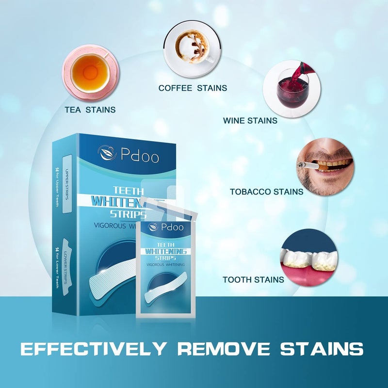 PDOO Teeth Whitening Strip 14 Treatments - Whitening Strips for Sensitive People, Fast Remove Smoking, Coffee, Wine Stains, Teeth Brightening Kit Pack of 28 Non-Slip Strips - Image 3