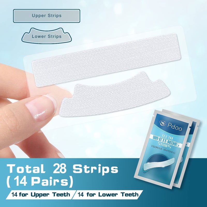 PDOO Teeth Whitening Strip 14 Treatments - Whitening Strips for Sensitive People, Fast Remove Smoking, Coffee, Wine Stains, Teeth Brightening Kit Pack of 28 Non-Slip Strips - Image 2