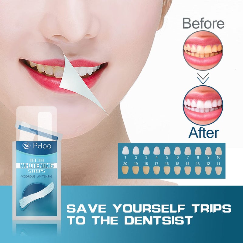 PDOO Teeth Whitening Strip 14 Treatments - Whitening Strips for Sensitive People, Fast Remove Smoking, Coffee, Wine Stains, Teeth Brightening Kit Pack of 28 Non-Slip Strips - Image 4