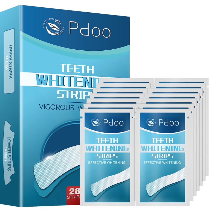 PDOO Teeth Whitening Strip 14 Treatments - Whitening Strips for Sensitive People, Fast Remove Smoking, Coffee, Wine Stains, Teeth Brightening Kit Pack of 28 Non-Slip Strips - Image 1