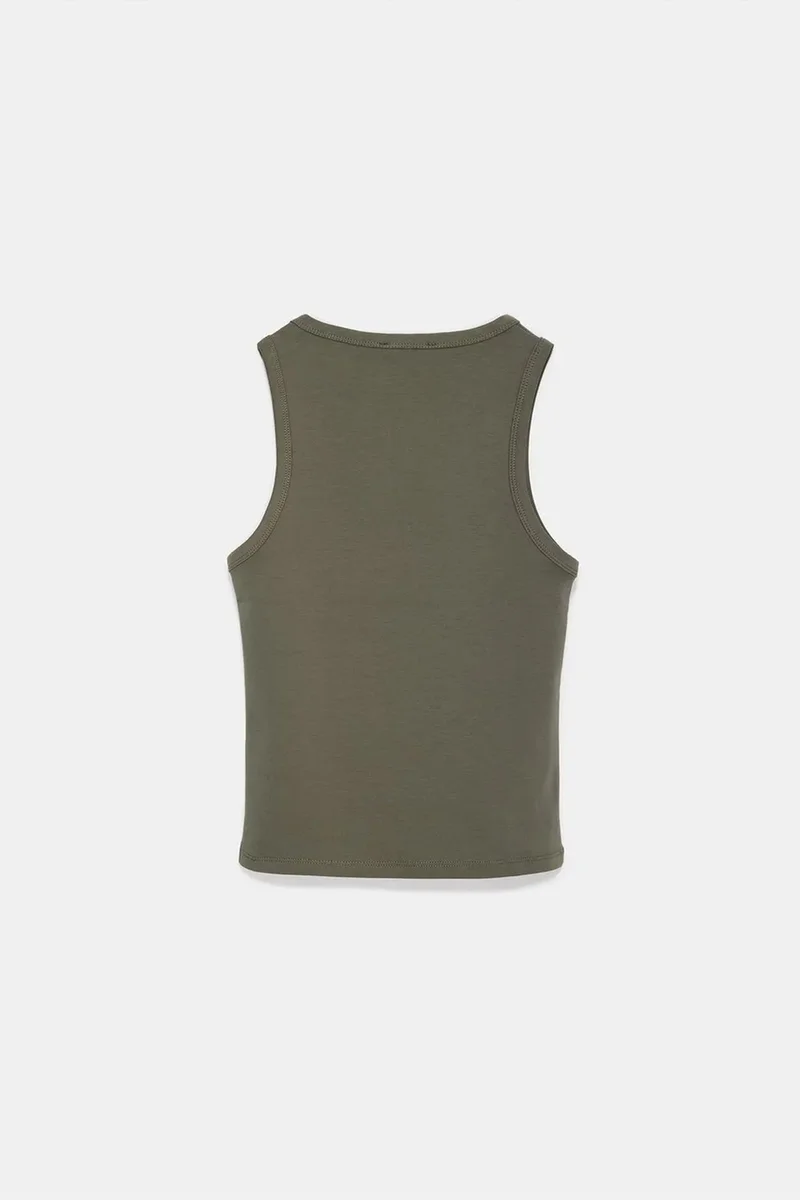 Dilvin Khaki Green DILVIN Embroidered Sleeveless Slim-Fit Jersey Blouse for Women | Best Price UAE