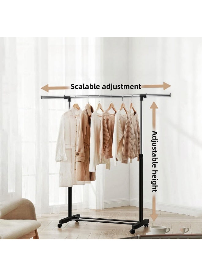 Raxoom Clothing Garment Rack with Bottom Shelf, Heavy Duty Double Rods Clothes Hanging Rack with Wheels, Extendable Rolling Garment Rack with 2 Hooks, Commercial Clothing Storage Display, Chrome - Image 5