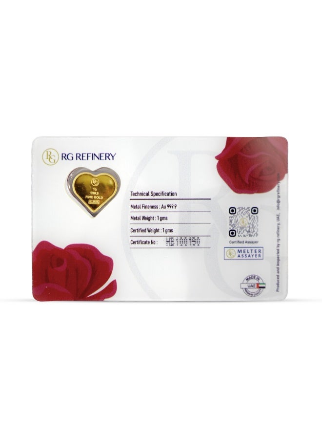 RG REFINERY Rafmoh Bullion 1 Gram 24k Gold Bar with Heart Design - 1 Gram Gold Bar 24KT 999.9 Purity - Image 4