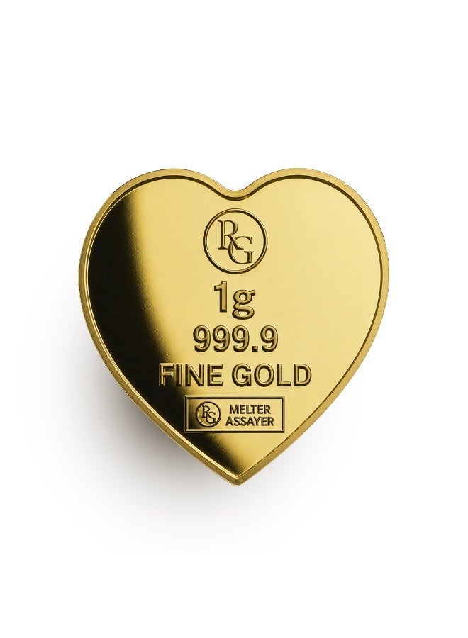 RG REFINERY Rafmoh Bullion 1 Gram 24k Gold Bar with Heart Design - 1 Gram Gold Bar 24KT 999.9 Purity - Image 3