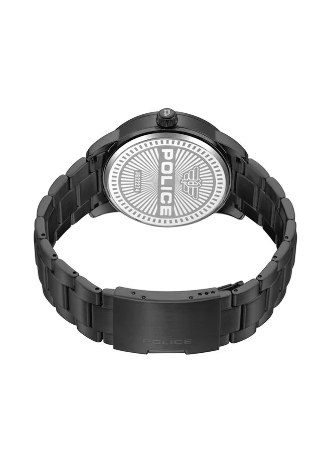 POLICE A sleek, minimalist design with solid colour, the mens Raho is presented with a black dial and an ion-plated robust black bracelet, crafted to elevate your ensemble.