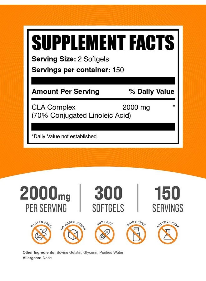 بالك سابلمنتس كبسولات حمض اللينوليك المترافق من BulkSupplements.com - مكملات حمض اللينوليك المترافق، ٢٠٠٠ ملغ من حمض اللينوليك المترافق، كبسولات حمض اللينوليك المترافق من نبات القرطم، حبوب حمض اللينوليك المترافق - كبسولتان من حمض اللينوليك المترافق لكل حصة، تكفي لمدة ١٥٠ يومًا، ٣٠٠ كبسولة هلامية - Image 1