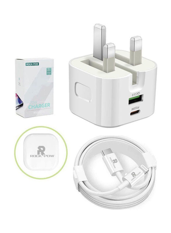 NIBEMINENT 20W UK Type C Fast Charger Adapter with Lightning Cable White - Image 1