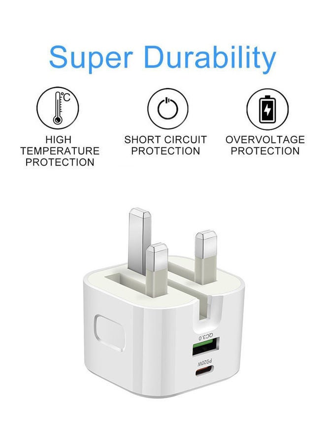NIBEMINENT 20W UK Type C Fast Charger Adapter with Lightning Cable White - Image 4