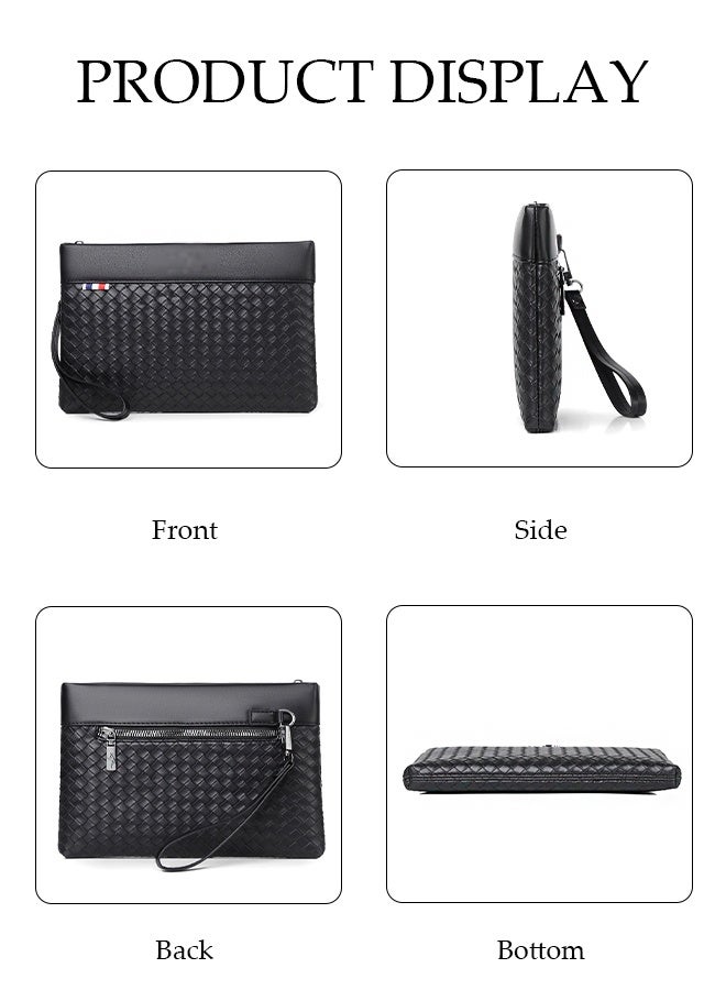 DUNISO Men's Clutch, Envelope Bag, Stylish Youth Bag, Trendy Woven Pattern, Storage Wrist Bag, Simple Wallet, Suitable For Daily Travel - Image 5