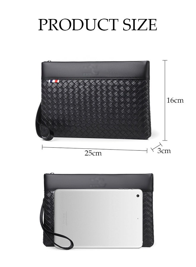 DUNISO Men's Clutch, Envelope Bag, Stylish Youth Bag, Trendy Woven Pattern, Storage Wrist Bag, Simple Wallet, Suitable For Daily Travel - Image 2