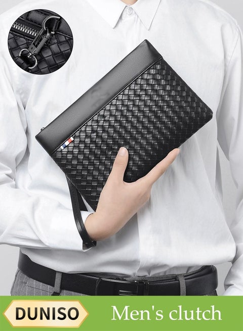 Men's Clutch, Envelope Bag, Stylish Youth Bag, Trendy Woven Pattern, Storage Wrist Bag, Simple Wallet, Suitable For Daily Travel