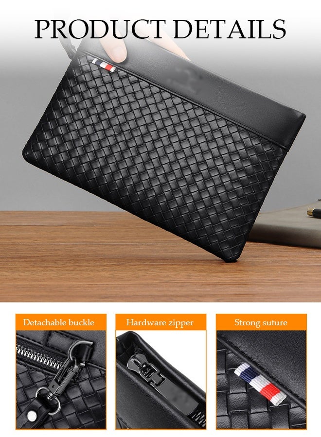 DUNISO Men's Clutch, Envelope Bag, Stylish Youth Bag, Trendy Woven Pattern, Storage Wrist Bag, Simple Wallet, Suitable For Daily Travel - Image 3