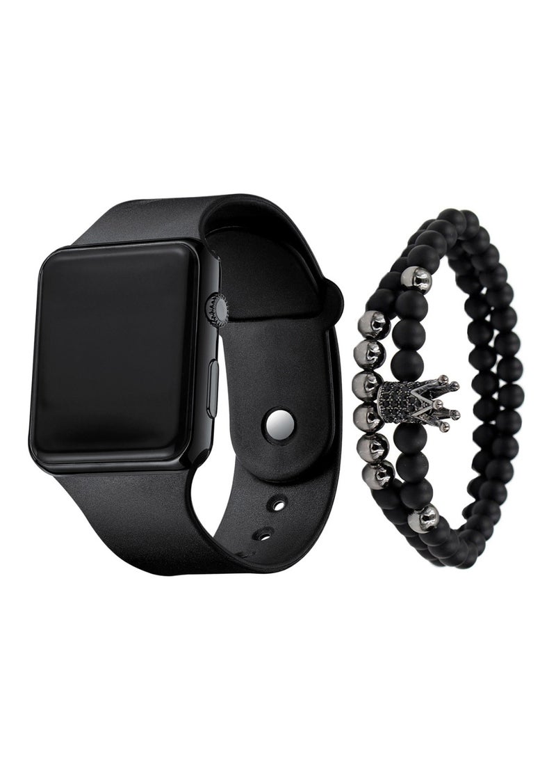 Unisex fashion trend casual personality square LED electronic watch versatile electronic watch with crown bracelet