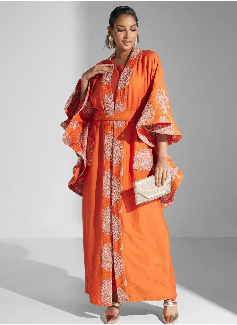 Yaser albik Cape Sleeve Printed Dress