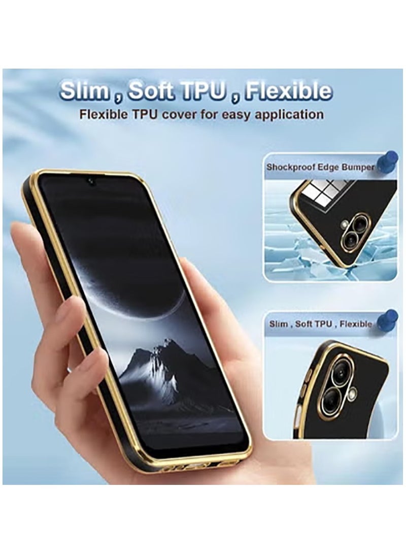 QIRG غطاء متوافق مع سامسونج جالاكسي A07، طلاء كروم ذهبي ناعم، رقيق وناعم مقاوم للصدمات حماية كاملة لجهاز سامسونج جالاكسي A07 (أسود) - Image 3