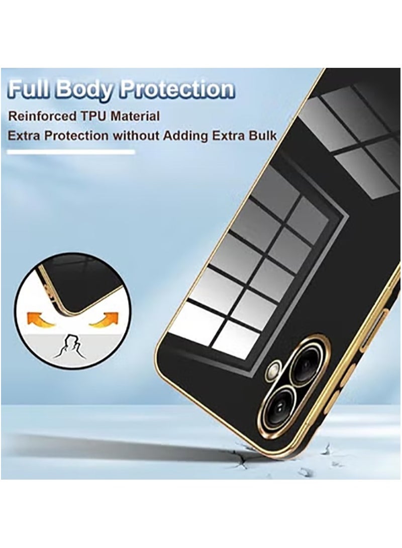 QIRG غطاء متوافق مع سامسونج جالاكسي A07، طلاء كروم ذهبي ناعم، رقيق وناعم مقاوم للصدمات حماية كاملة لجهاز سامسونج جالاكسي A07 (أسود) - Image 5