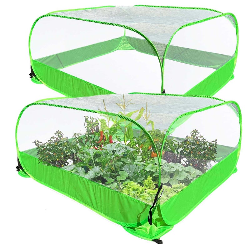 DredQcco Pop Up Garden Mesh Plant Cover 2Pcs Outdoor Plant Protector Mesh Plant Enclosure Raised Bed Garden Bird and Pest Protection Guard for Fruits Vegetables Seedlings and Herbs - Image 1