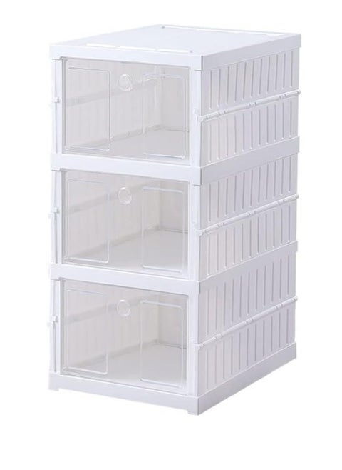 Plastic Shoe Box Stackable Shoe Organizer Foldable Shoe Storage Box Installation-free with Clear Door (3Layer x 1)