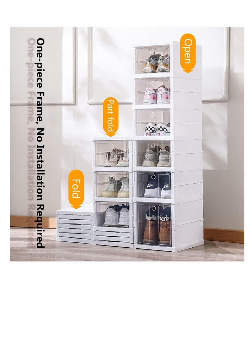 Plastic Shoe Box Stackable Shoe Organizer Foldable Shoe Storage Box Installation-free with Clear Door (3Layer x 1)
