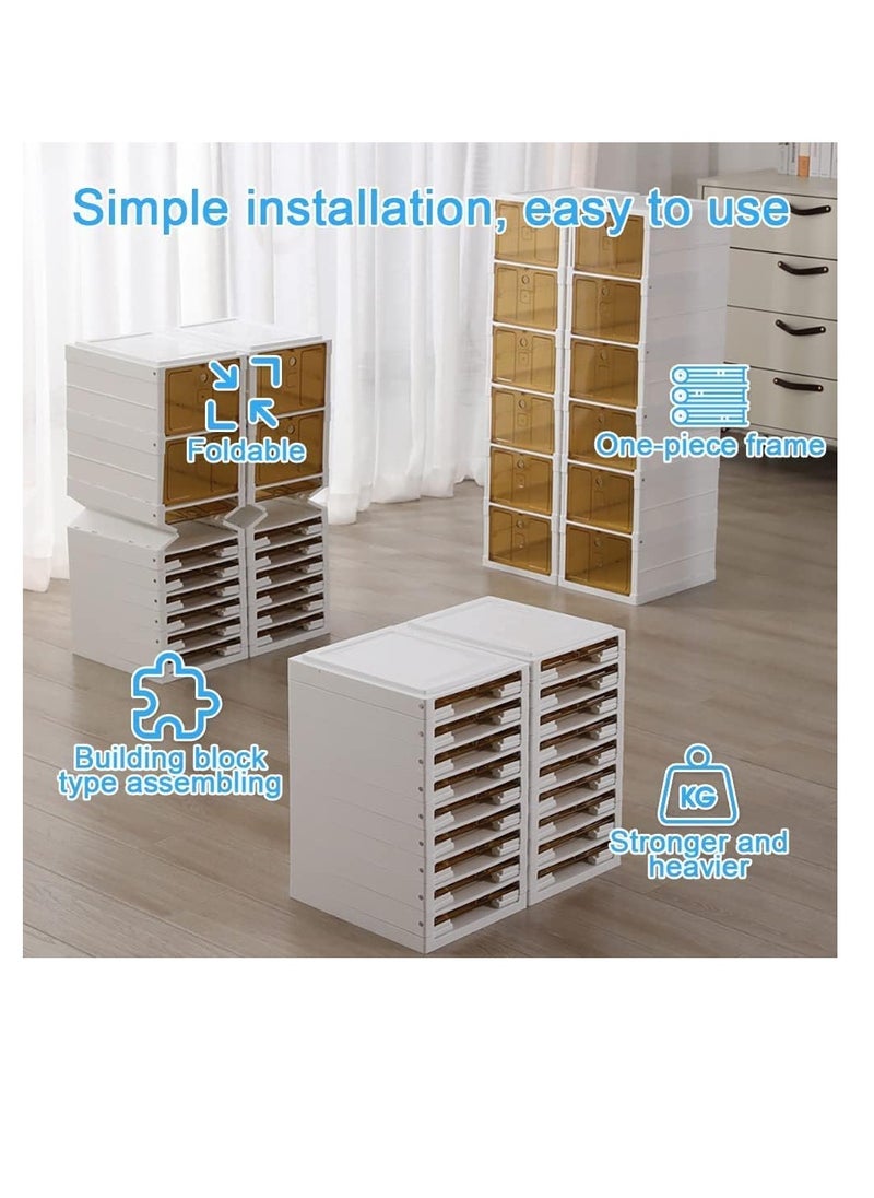 Plastic Shoe Box Stackable Shoe Organizer Foldable Shoe Storage Box Installation-free with Clear Door (3Layer x 1)
