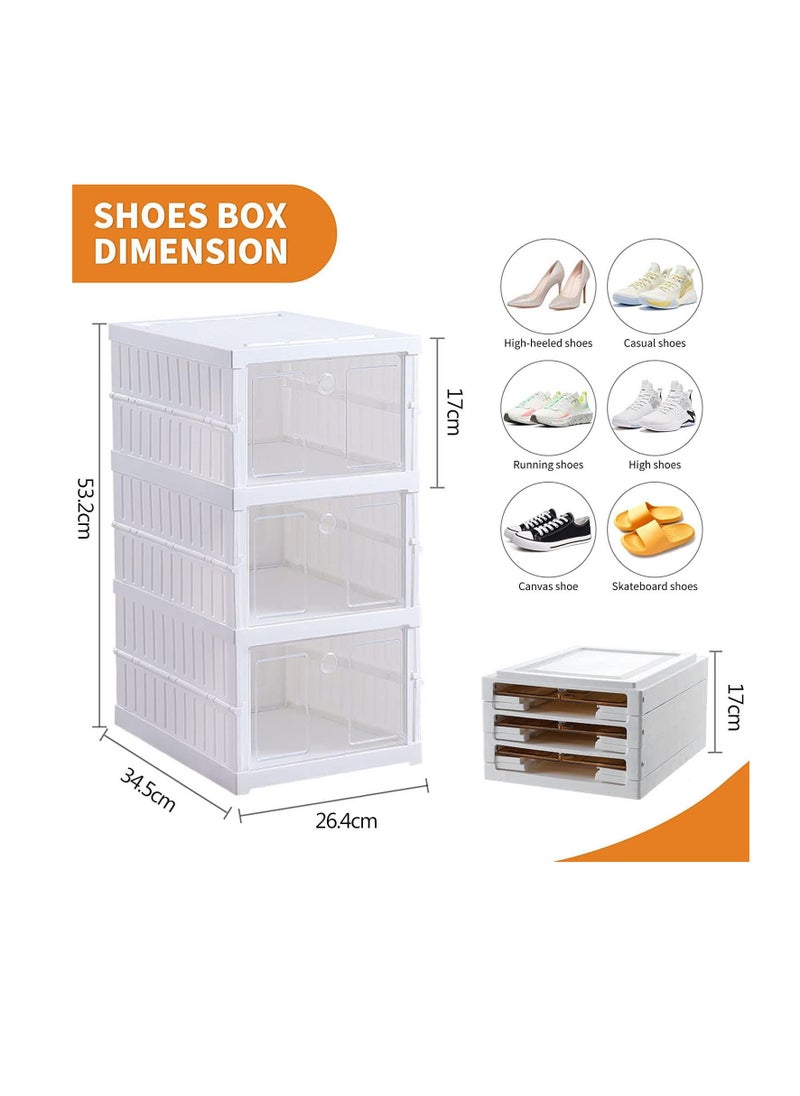 Plastic Shoe Box Stackable Shoe Organizer Foldable Shoe Storage Box Installation-free with Clear Door (3Layer x 1)