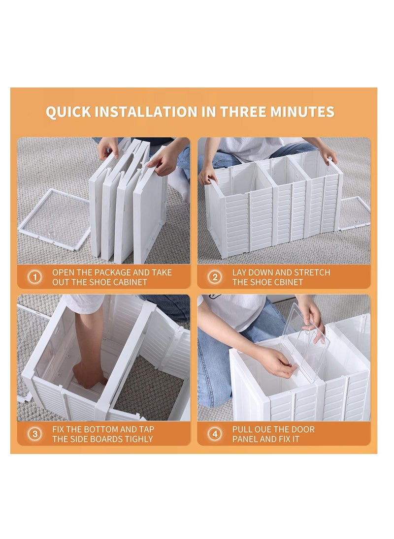 Plastic Shoe Box Stackable Shoe Organizer Foldable Shoe Storage Box Installation-free with Clear Door (3Layer x 1)