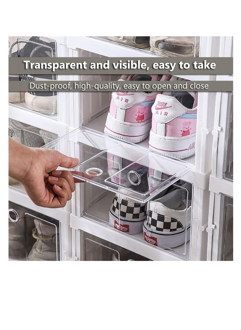 Plastic Shoe Box Stackable Shoe Organizer Foldable Shoe Storage Box Installation-free with Clear Door (3Layer x 1)