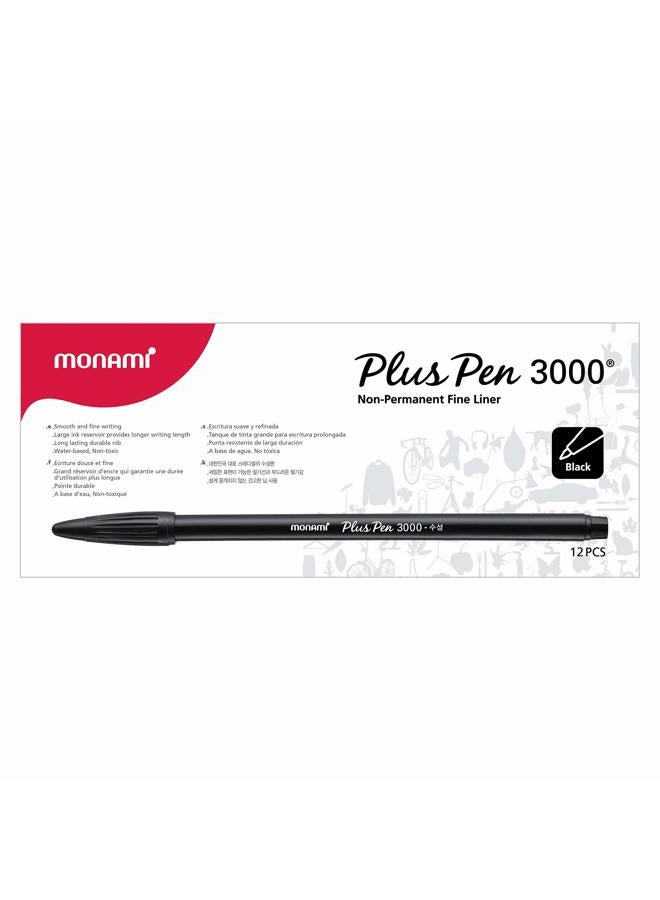 Monami Plus 3000 Office Sign Pen Felt Tip Water Based Ink Color Pen Complete Black Dozen Box - Image 4