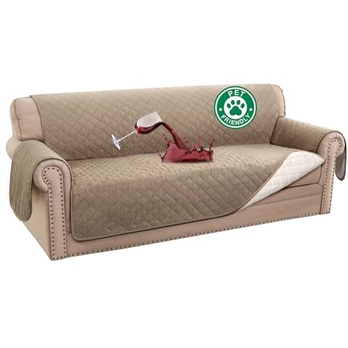 Turquoize 100% Waterproof Couch Covers for 3 Cushion Sofa Pet Friendly Cover for Dogs Washable Couch Protector Triple Non-Slip Furniture Cover for Pets, Kids (Sofa 70", Khaki) - Image 1