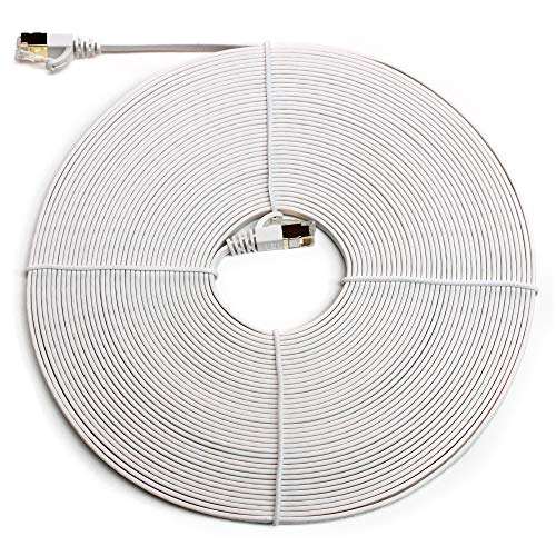 Tera Grand - 50FT - CAT7 10 Gigabit Ethernet Ultra Flat Patch Cable for Modem Router LAN Network, Gold Plated Shielded RJ45 Connectors, Faster Than CAT6a CAT6 CAT5e, White - Image 2