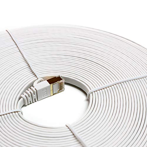 Tera Grand - 50FT - CAT7 10 Gigabit Ethernet Ultra Flat Patch Cable for Modem Router LAN Network, Gold Plated Shielded RJ45 Connectors, Faster Than CAT6a CAT6 CAT5e, White - Image 3