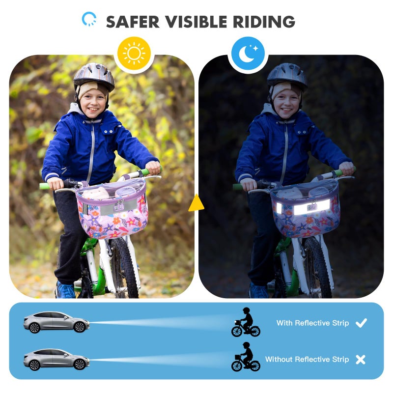 Jaffzora Kids Bicycle Basket, Front Frame Handlebar Bag for Toddler Scooter Tricycle Bike, Fabric Bicycle Basket for Boys & Girls - Image 2