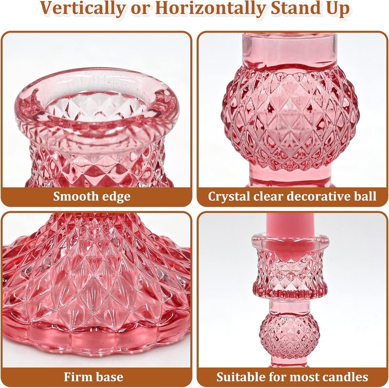 SHOWIN All budget friendly options Glass Candlestick Holders Set of 6, Pink Crystal Taper Candle Holders for Table Centerpiece, Home Decorations, Valentine Day, Wedding and Party Storage & transit friendly - Image 3