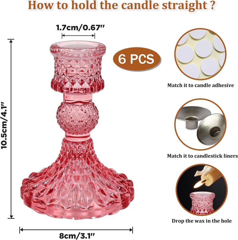SHOWIN All budget friendly options Glass Candlestick Holders Set of 6, Pink Crystal Taper Candle Holders for Table Centerpiece, Home Decorations, Valentine Day, Wedding and Party Storage & transit friendly - Image 2