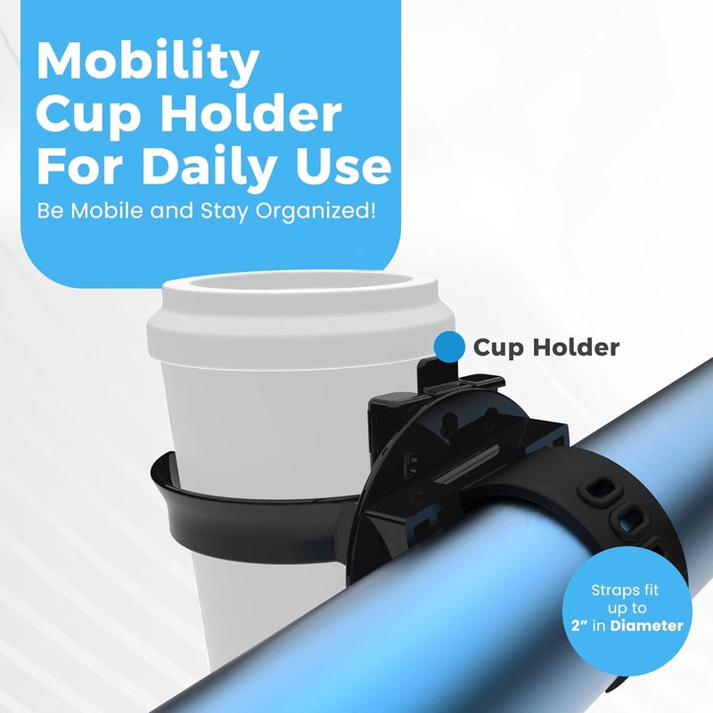Easy To Use Products Mobility Cup Holder For Adults - Portable Drink Holder for Wheelchair - Compatible with Walker, Rollator, Transport Chair or Scooter - Easy to Install, Removable, Adjustable & Foldable Cup Carrier - Image 2